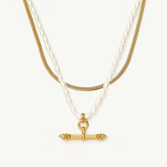 The Pearly T-bar Necklace Set | 18k Gold Plated/Pearl Necklace Sets Missoma 