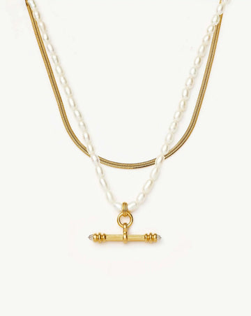 The Pearly T-bar Necklace Set | 18k Gold Plated/Pearl Necklace Sets Missoma 