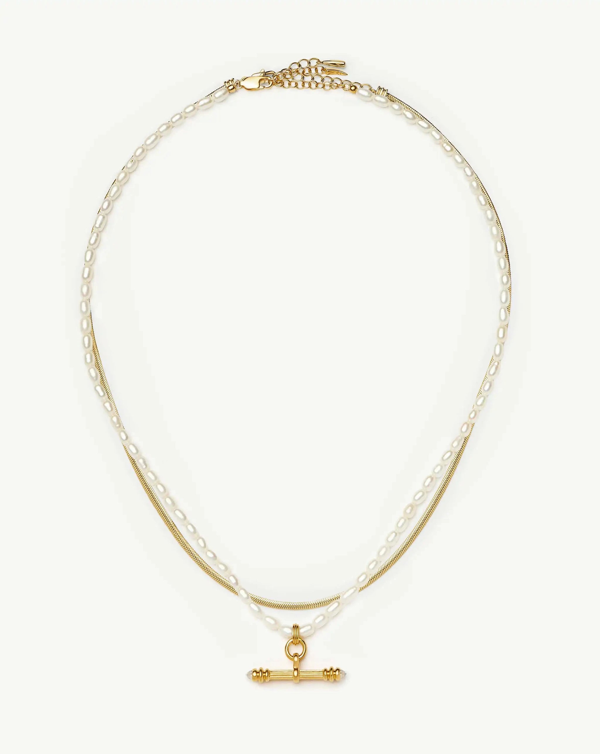 The Pearly T-bar Necklace Set | 18k Gold Plated/Pearl Necklace Sets Missoma 