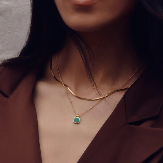 The Signature Gemstone Necklace Set | 18k Gold Vermeil/Malachite Necklaces Missoma 