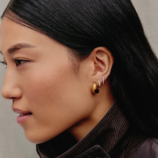 Triple Stone Small Hoop Earrings | 18k Gold Plated Earrings Missoma 