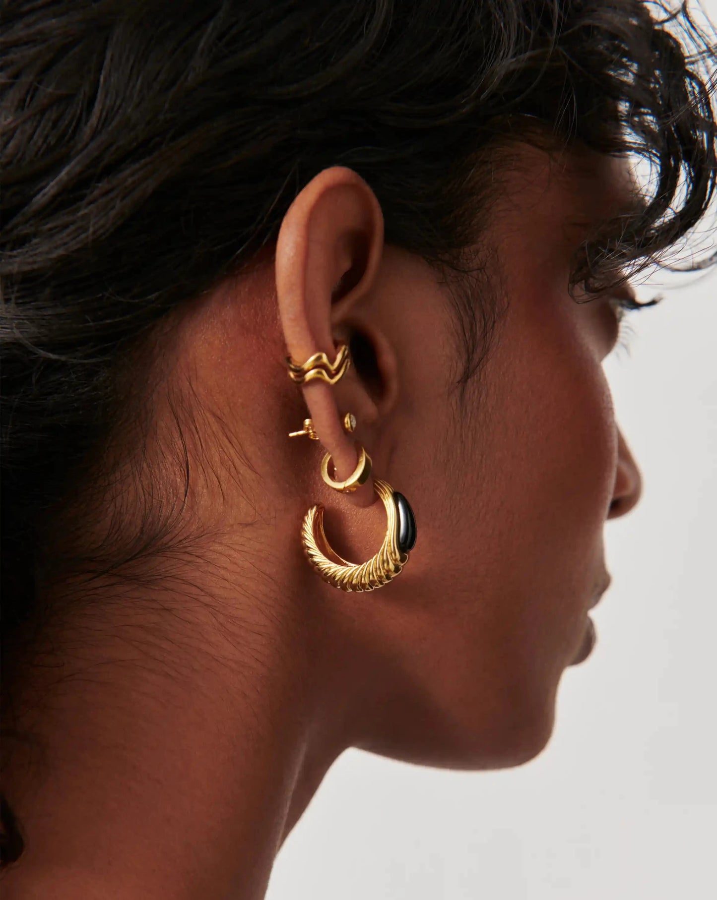 Wavy Ridge Gemstone Medium Hoop Earrings Earrings Missoma 