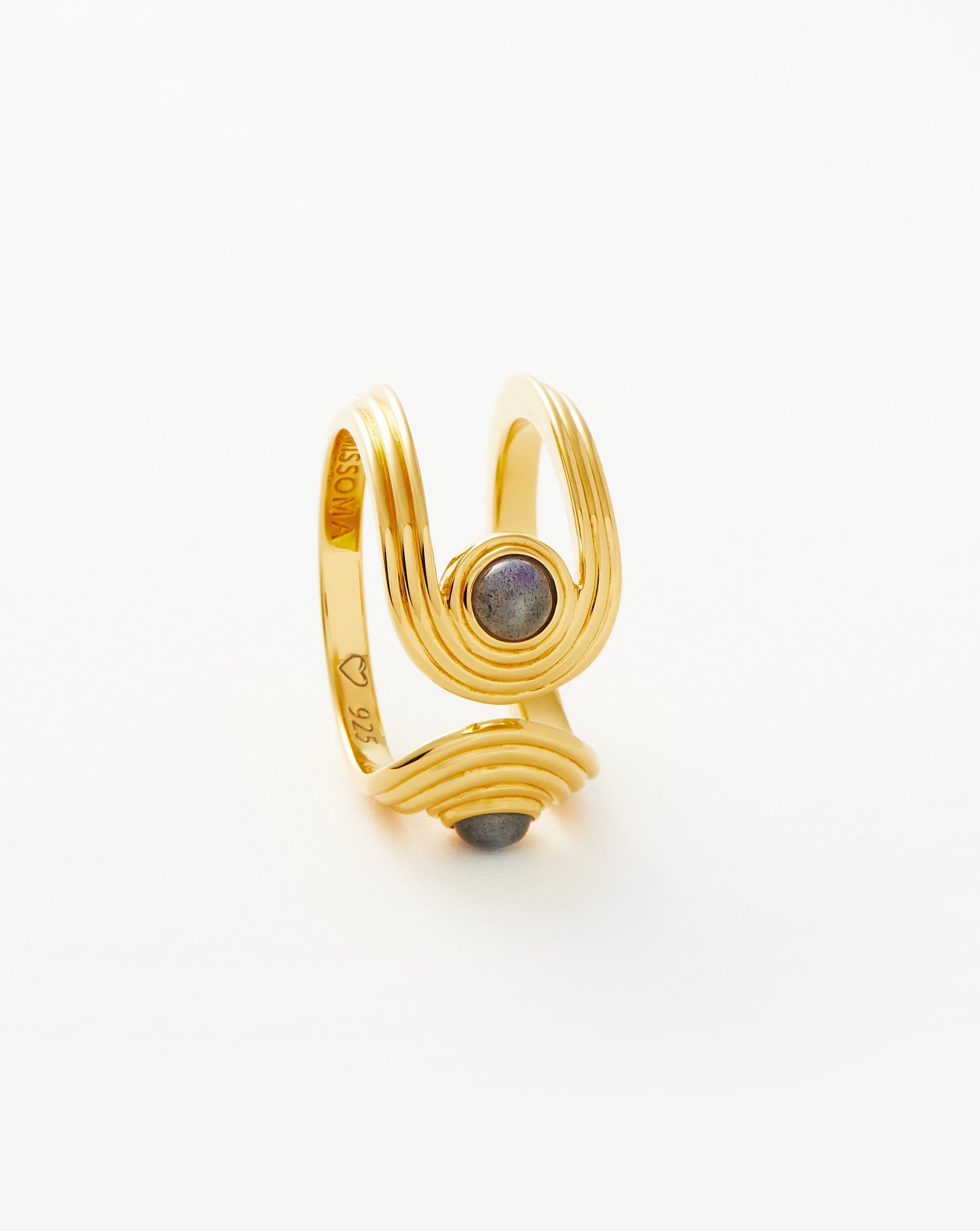 Zenyu Link Gemstone Open Ring | 18ct Gold Plated Vermeil/Labradorite Rings Missoma 