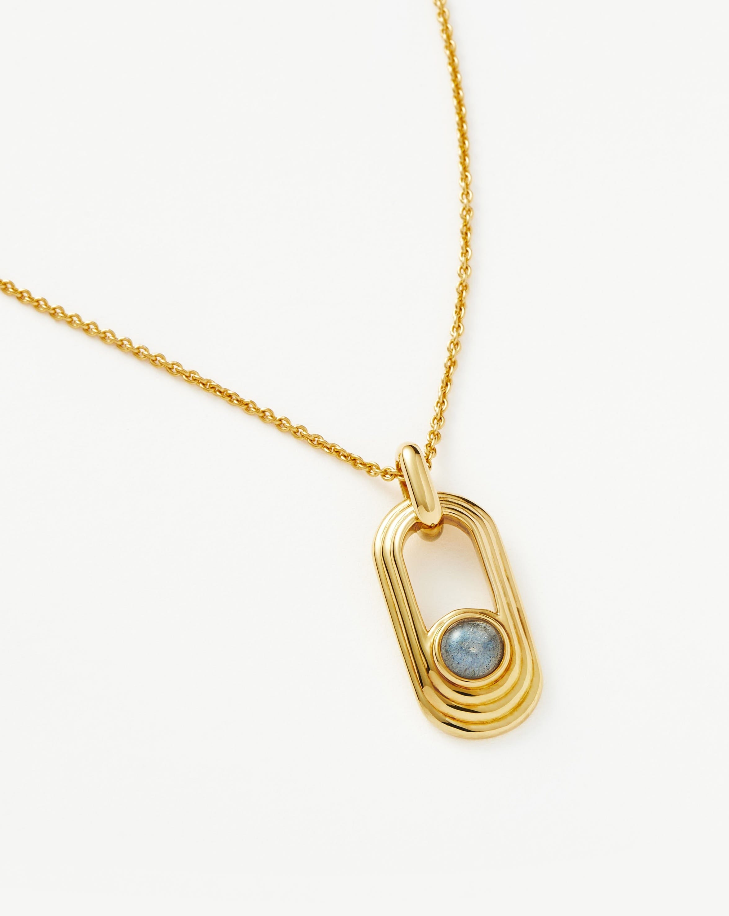 Zenyu Link Gemstone Ovate Pendant Necklace | 18ct Gold Plated/Labradorite Necklaces Missoma 