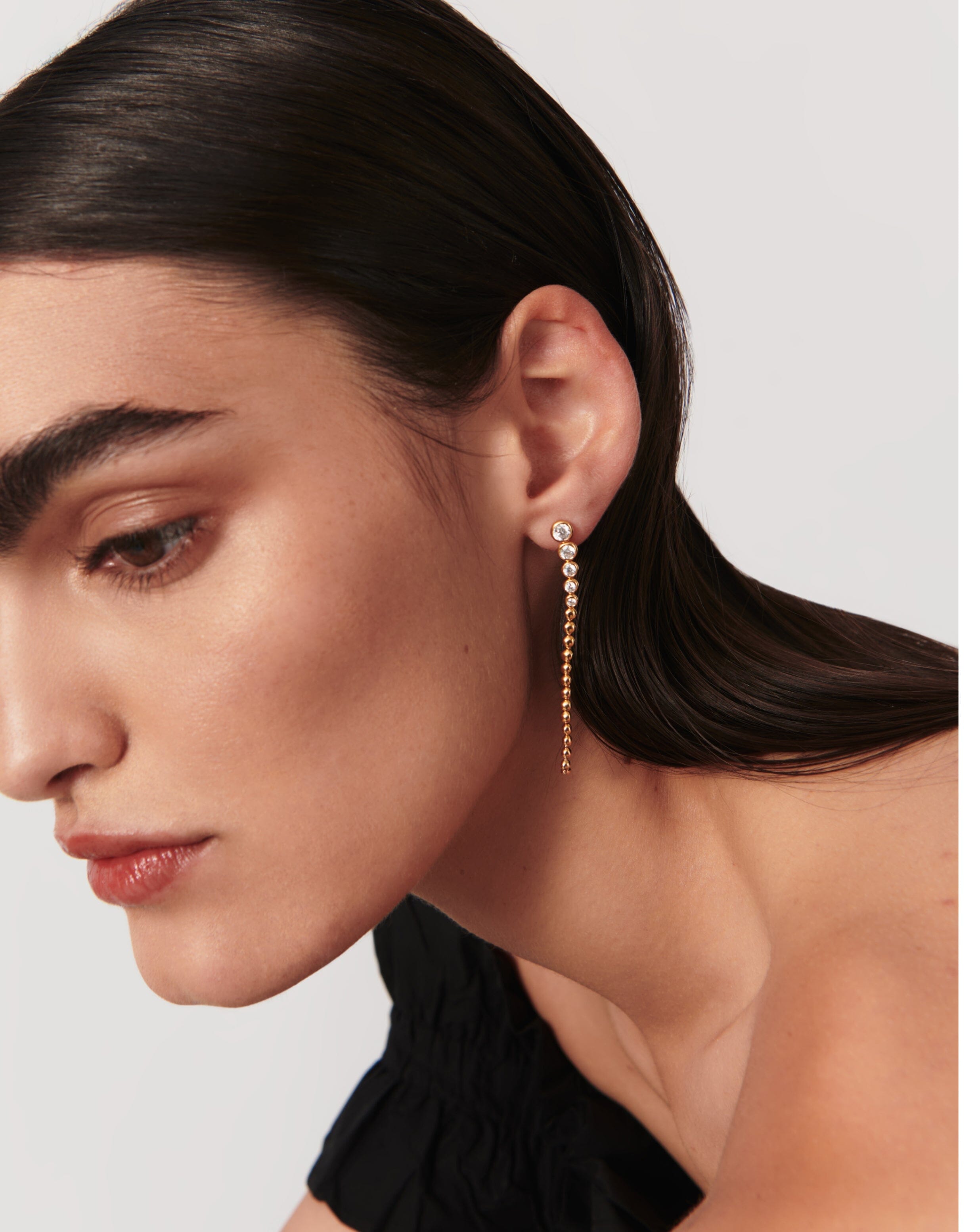 Articulated Beaded Gemstone Long Drop Stud Earrings | 18ct Gold Plated Vermeil/Cubic Zirconia Earrings Missoma 