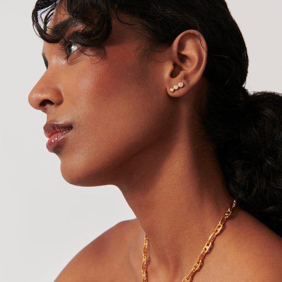 Articulated Triple Stone Stud Earrings | 18ct Gold Plated Vermeil/Cubic Zirconia Earrings Missoma 