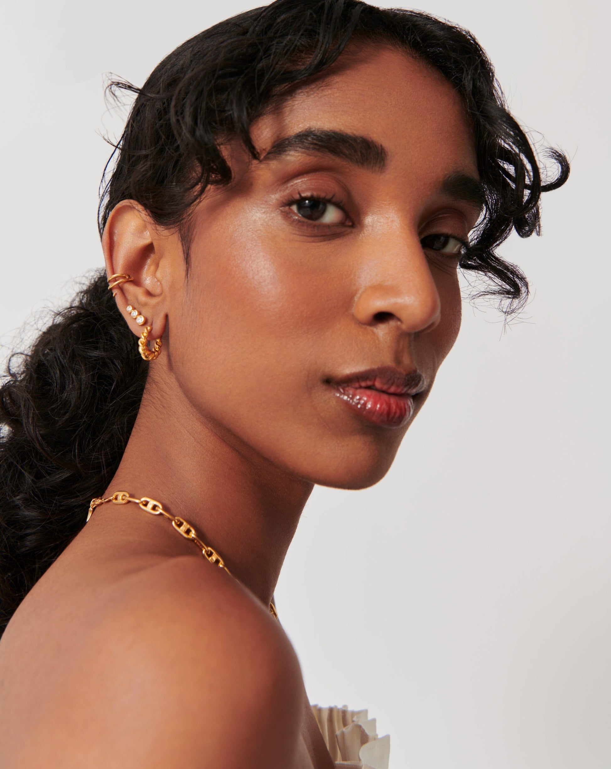 Articulated Triple Stone Stud Earrings | 18ct Gold Plated Vermeil/Cubic Zirconia Earrings Missoma 