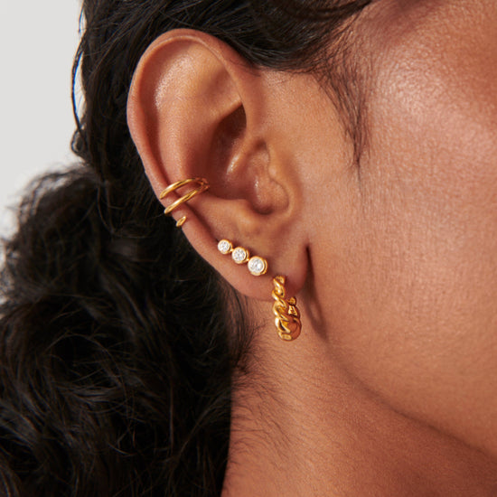 Articulated Triple Stone Stud Earrings | 18ct Gold Plated Vermeil/Cubic Zirconia Earrings Missoma 