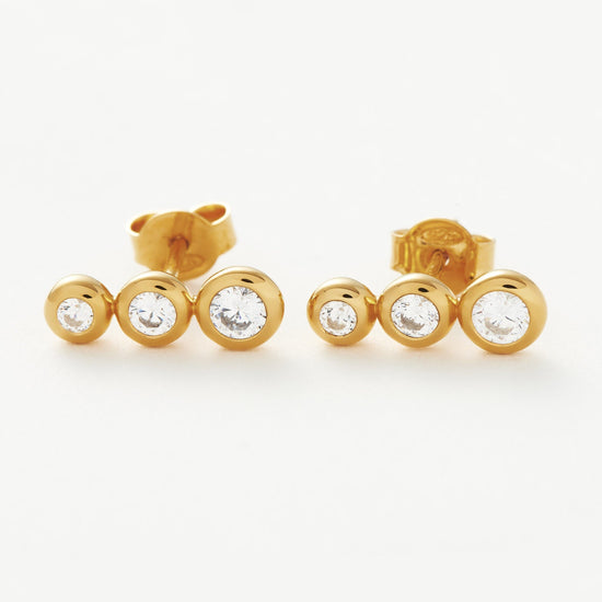 Articulated Triple Stone Stud Earrings | 18ct Gold Plated Vermeil/Cubic Zirconia Earrings Missoma 