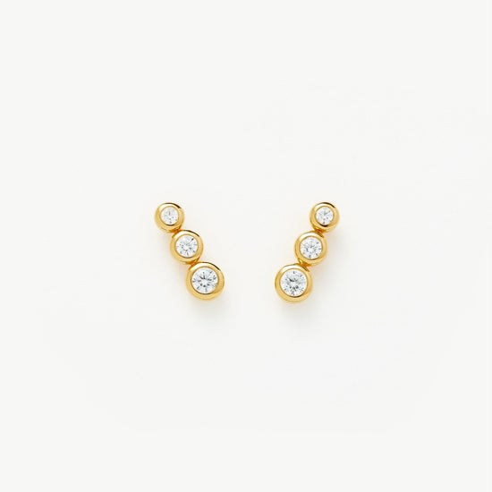 Articulated Triple Stone Stud Earrings | 18ct Gold Plated Vermeil/Cubic Zirconia Earrings Missoma 