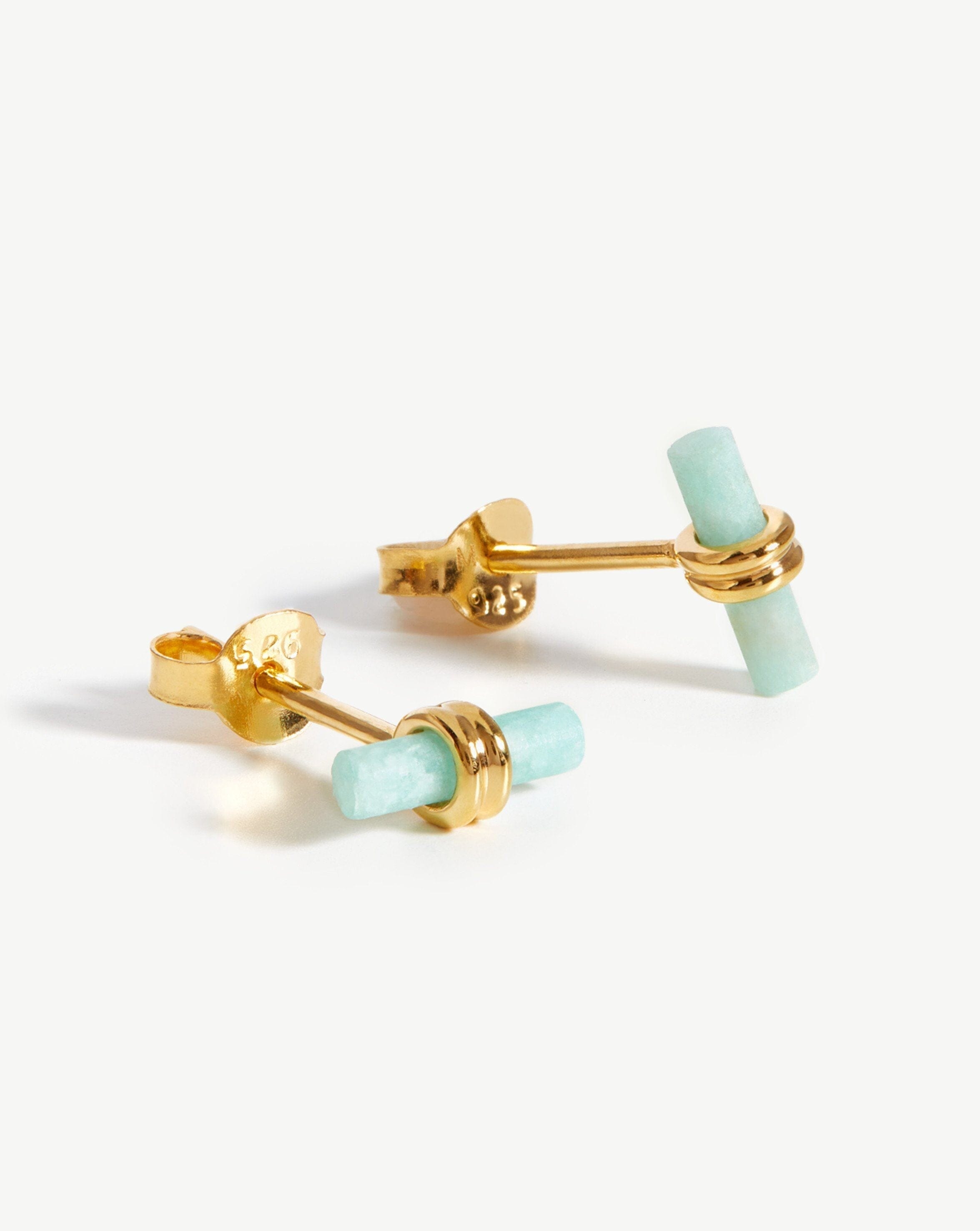 Bar Stud Earrings | 18ct Gold Plated Vermeil/Amazonite Earrings Missoma 