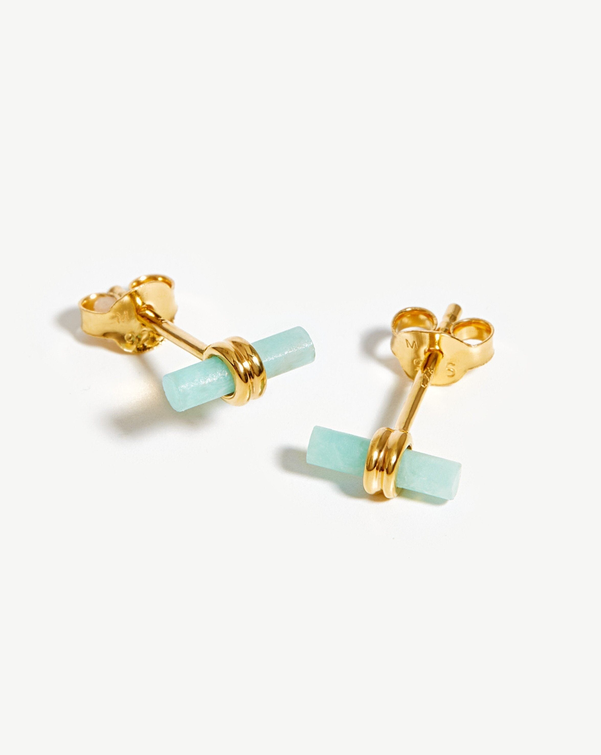 Bar Stud Earrings | 18ct Gold Plated Vermeil/Amazonite Earrings Missoma 