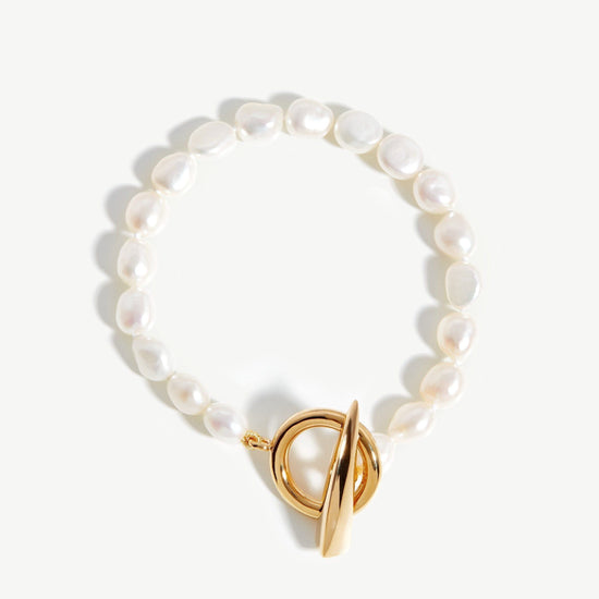 Baroque Pearl Claw T-Bar Bracelet | 18ct Gold Plated Vermeil/Pearl Bracelets Missoma 