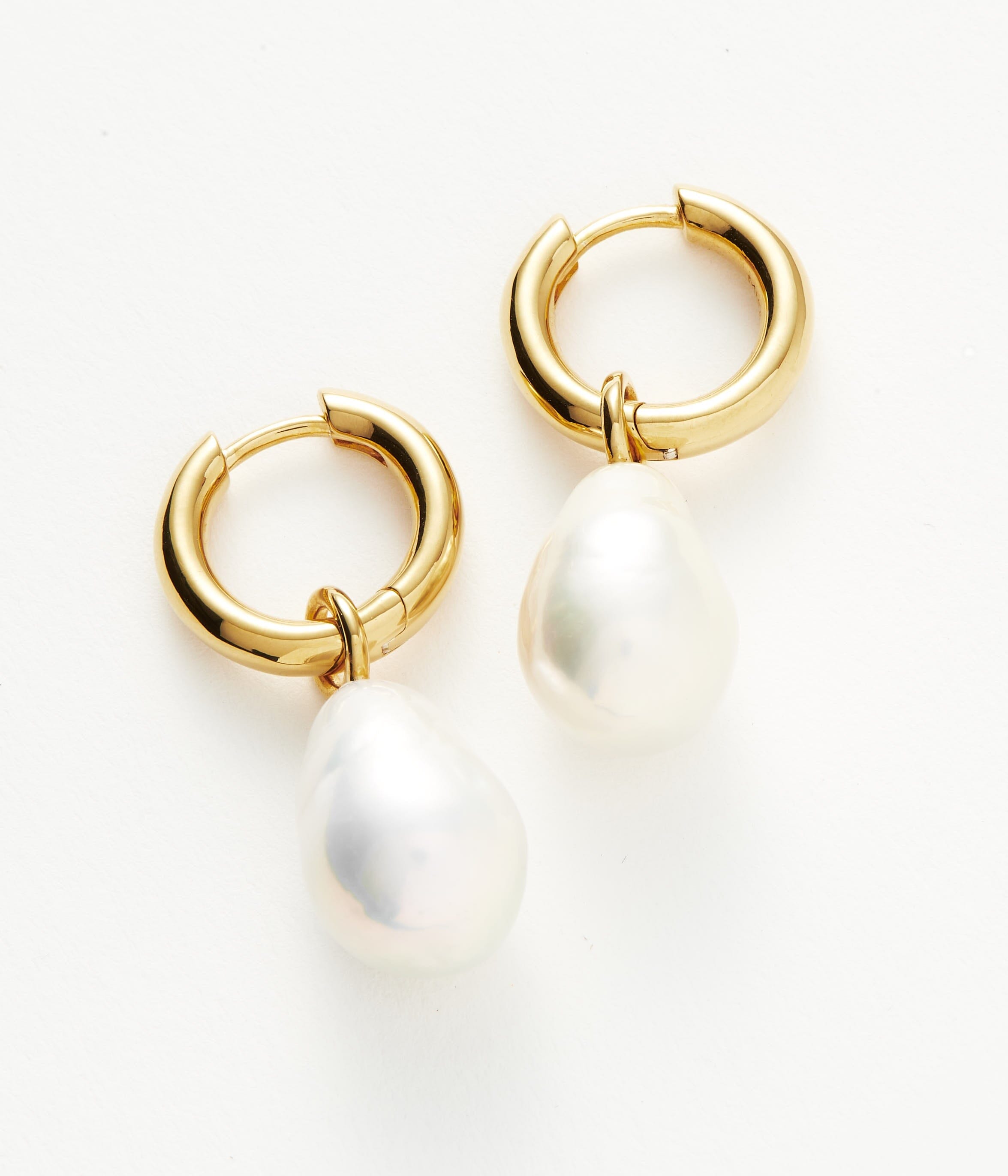 Baroque Pearl Drop Tunnel Mini Hoop Earrings | 18ct Gold Plated