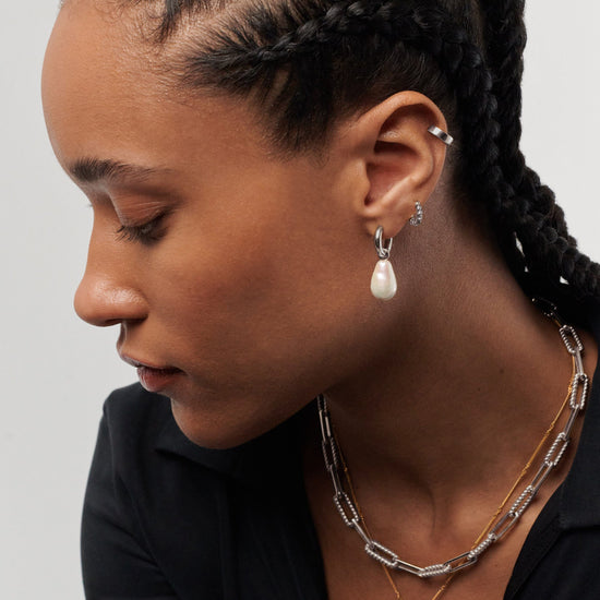 Baroque Pearl Drop Tunnel Mini Hoop Earrings | Sterling Silver Earrings Missoma 