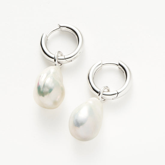 Baroque Pearl Drop Tunnel Mini Hoop Earrings | Sterling Silver Earrings Missoma 