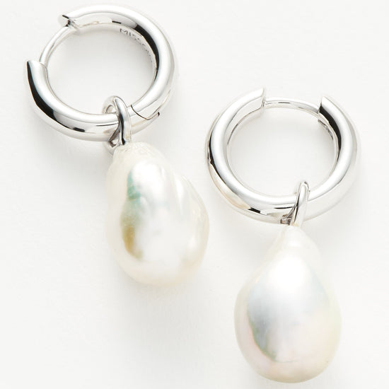 Baroque Pearl Drop Tunnel Mini Hoop Earrings | Sterling Silver Earrings Missoma 