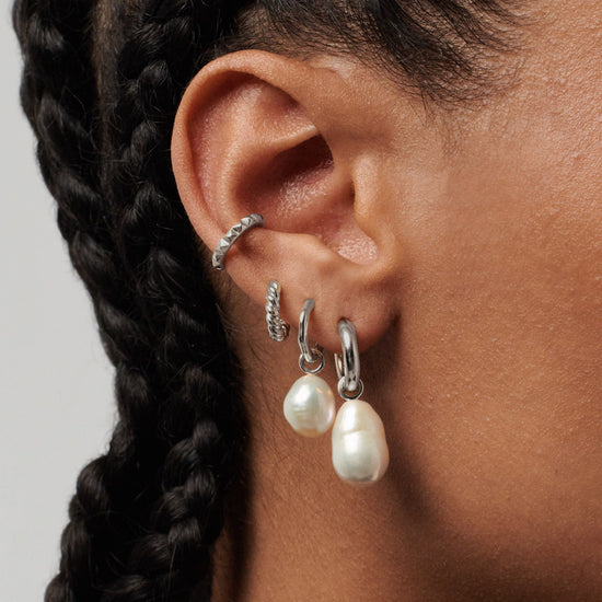 Baroque Pearl Drop Tunnel Mini Hoop Earrings | Sterling Silver Earrings Missoma 