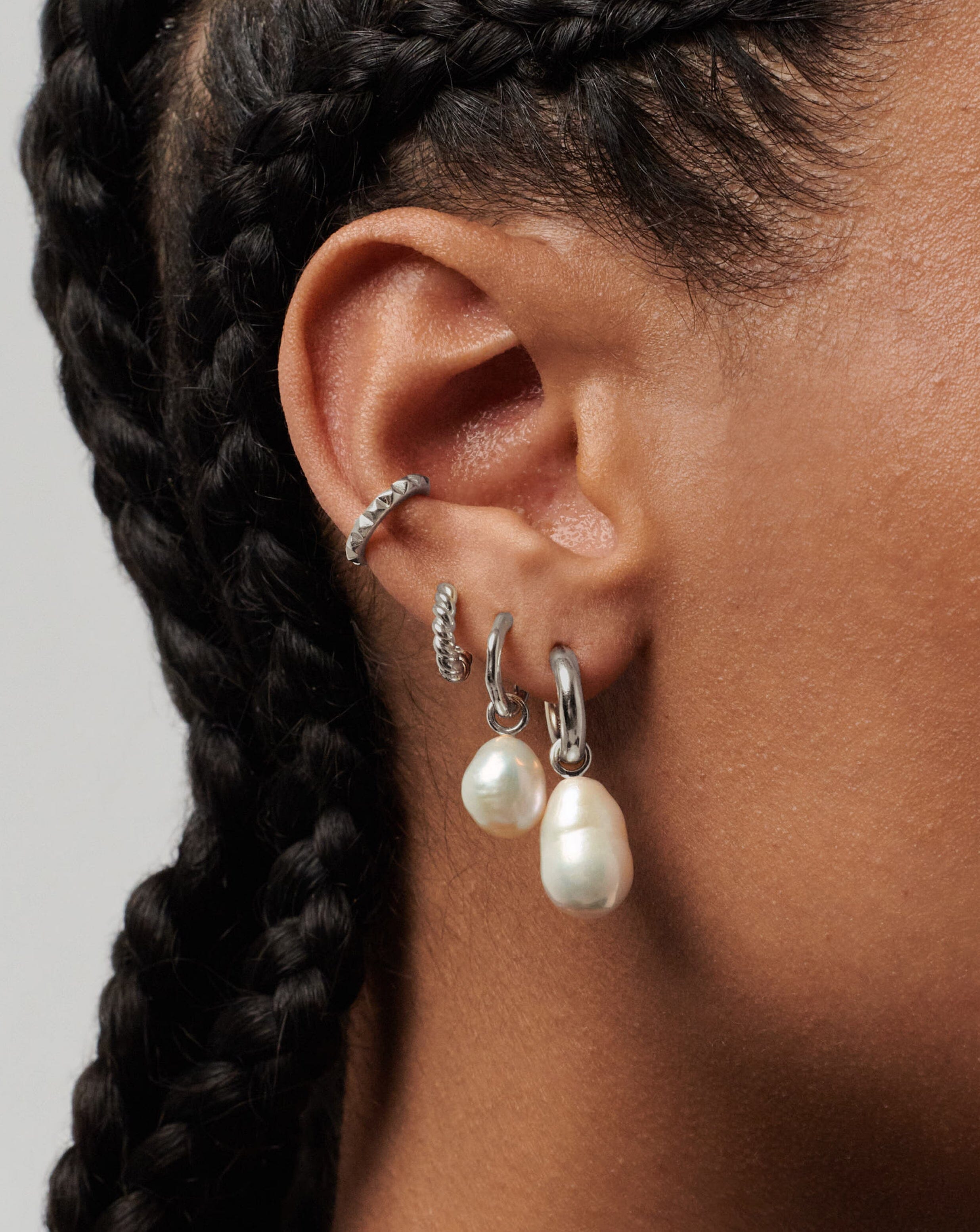 Baroque Pearl Drop Tunnel Mini Hoop Earrings | Sterling Silver Earrings Missoma 