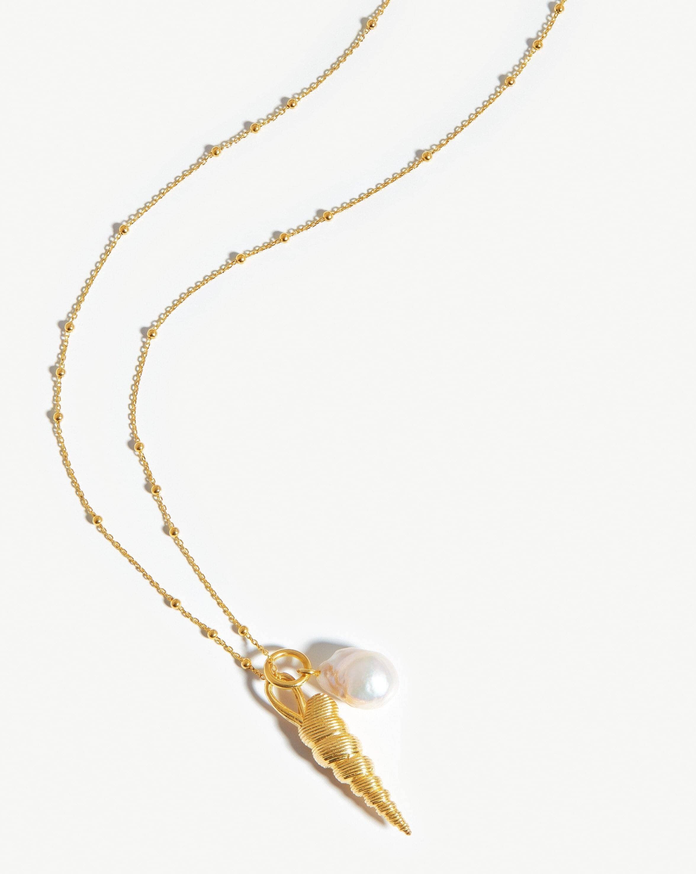 Baroque Pearl & Spiral Shell Pendant Necklace | 18ct Gold Plated/Pearl Necklaces Missoma Limited 