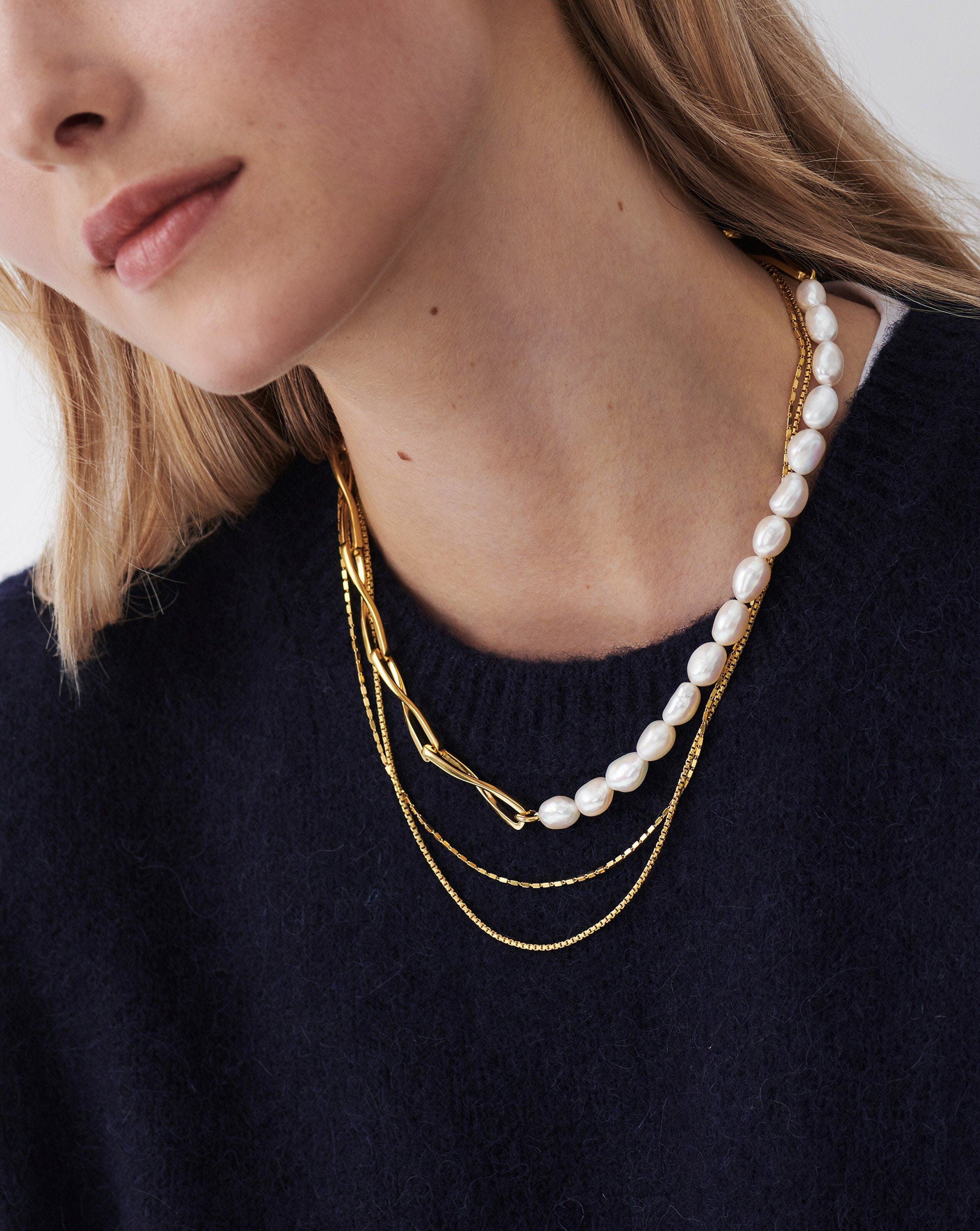 Baroque Pearl Twisted Link Necklace | 18ct Gold Plated/Pearl Necklaces Missoma 