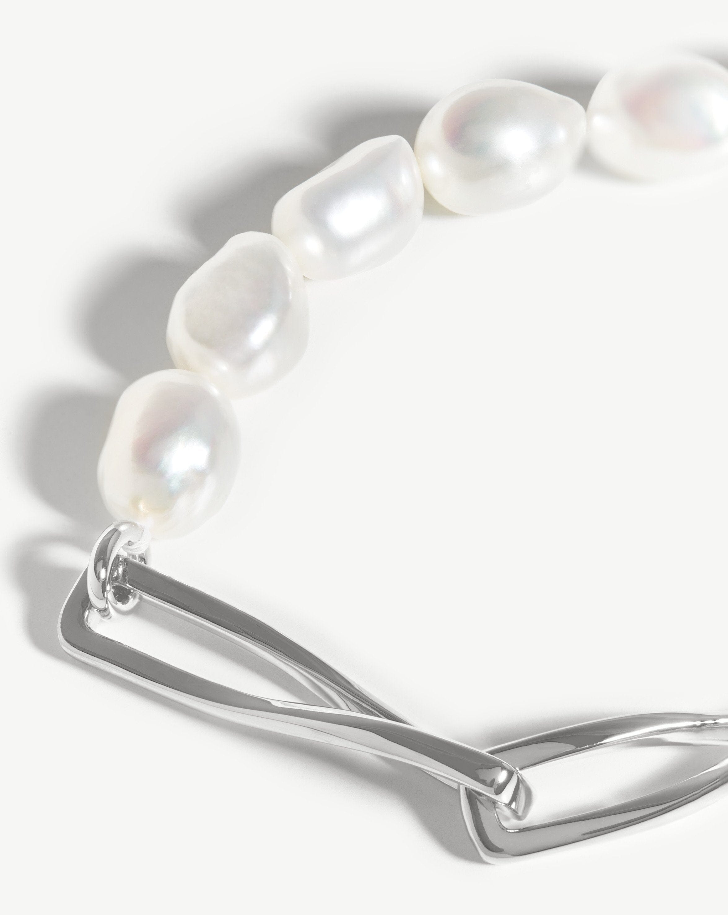 Baroque Pearl Twisted Link Necklace | Silver Plated/Pearl Necklaces Missoma 