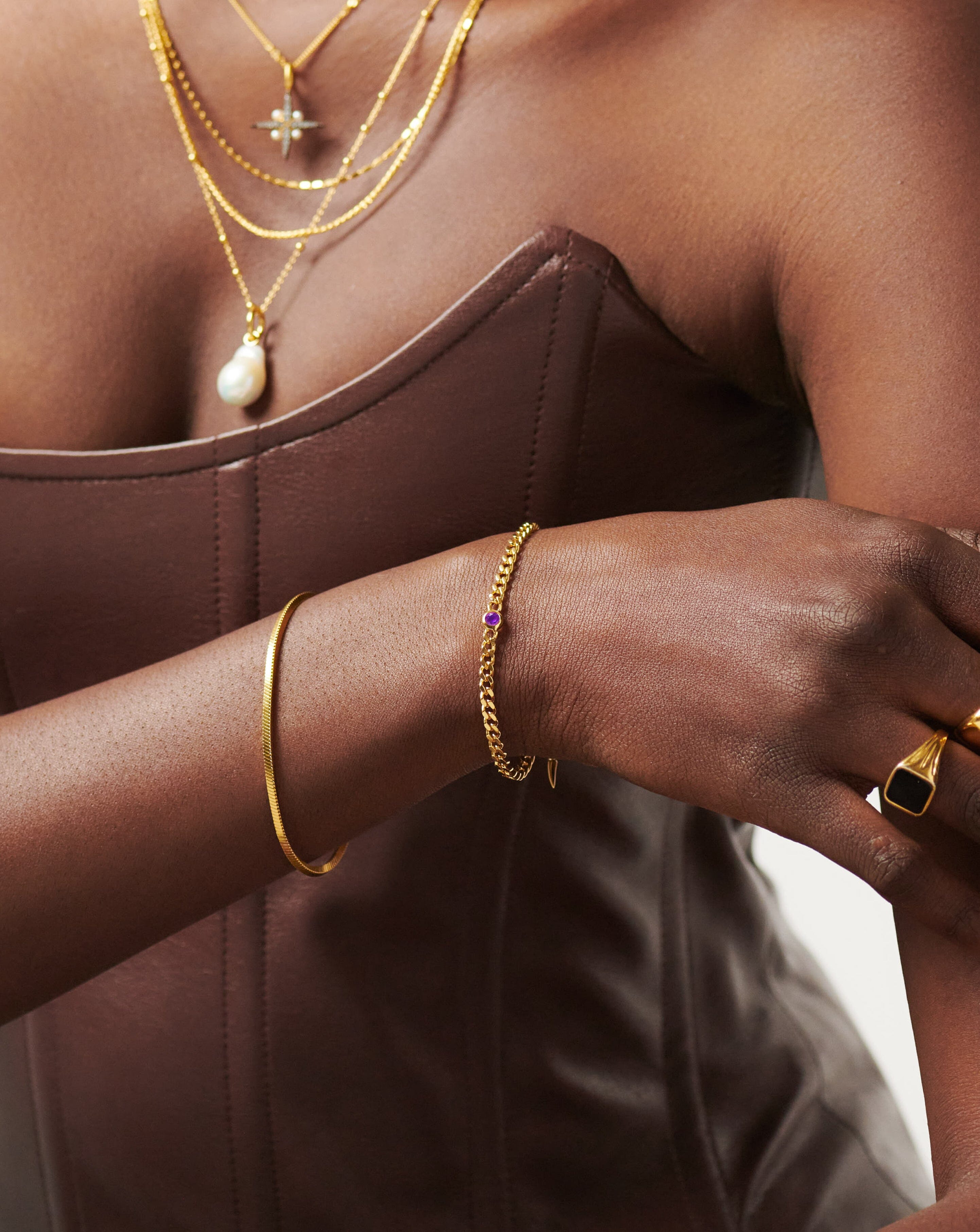 Birthstone Chain Bracelet - February | 18ct Gold Plated Vermeil/Amethyst Bracelets Missoma 