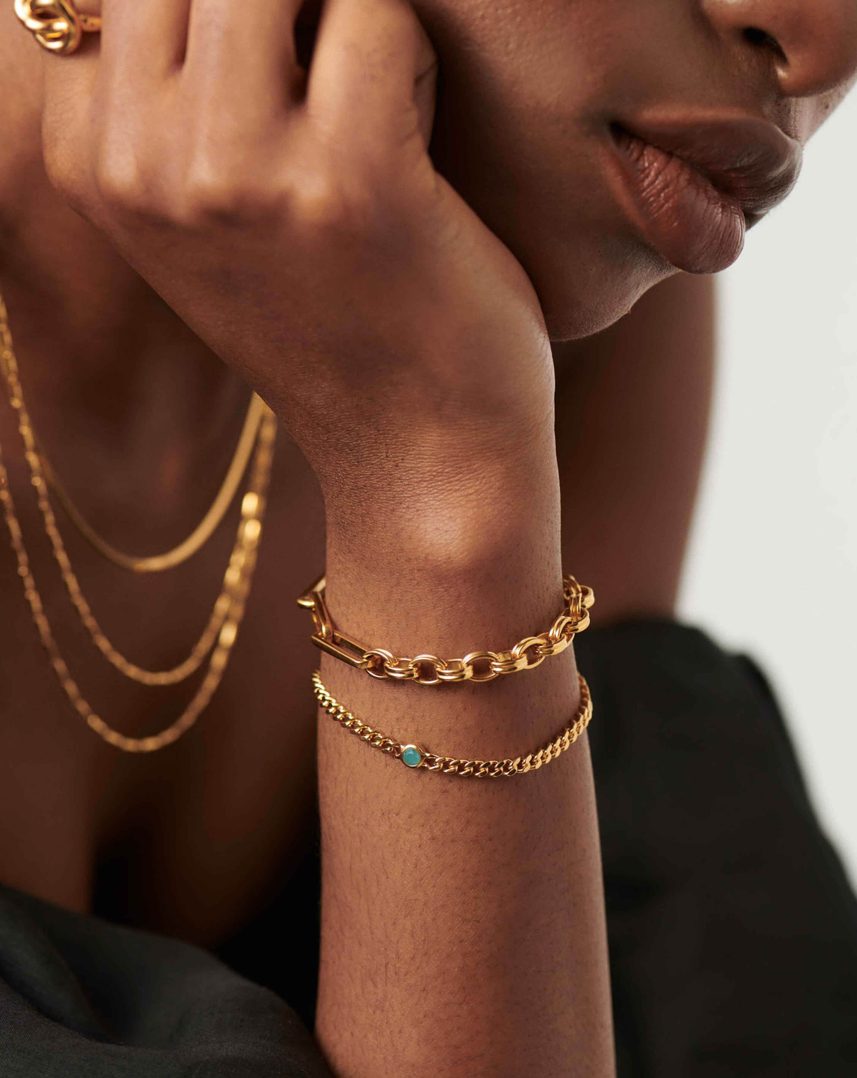 Birthstone Chain Bracelet - March | 18ct Gold Plated Vermeil/Aqua Chal |  Missoma