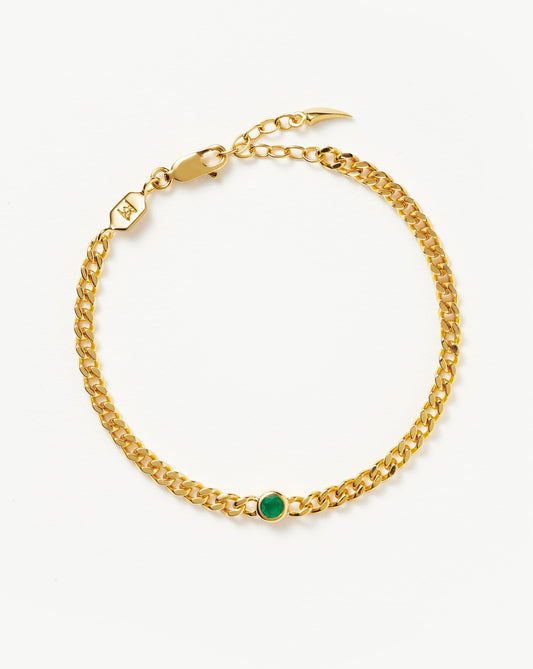 Birthstone Chain Bracelet - May | 18ct Gold Plated Vermeil/Dyed Green Chalcedony Bracelets Missoma 