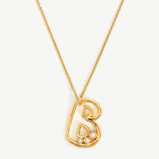 Chubby Pearl Initial Pendant Necklace - Initial B | 18ct Gold Plated Vermeil/Pearl Necklaces Missoma 