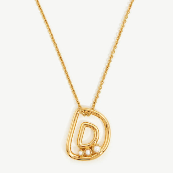Chubby Pearl Initial Pendant Necklace - Initial D | 18ct Gold Plated Vermeil/Pearl Necklaces Missoma 