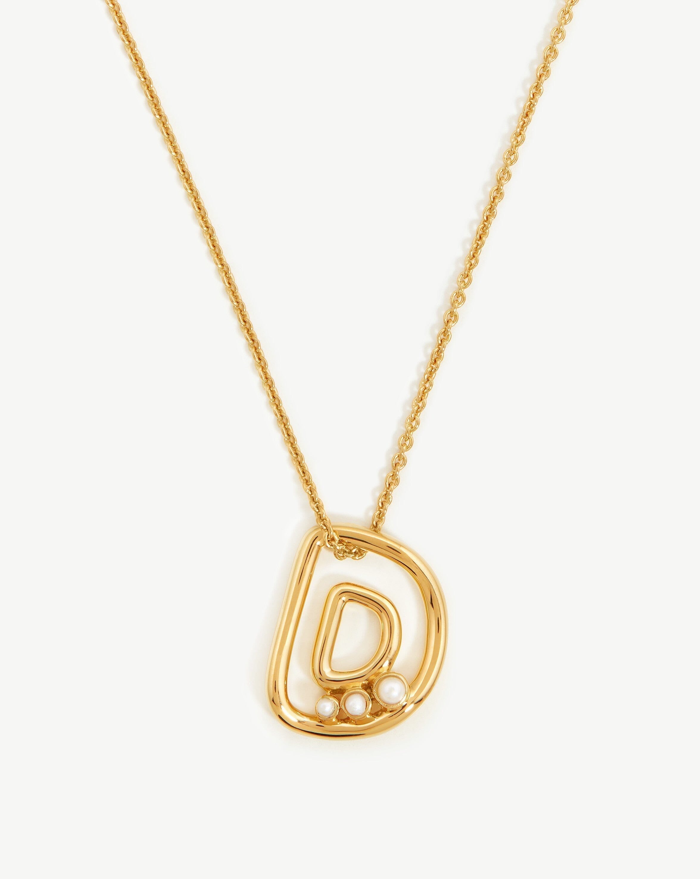 Chubby Pearl Initial Pendant Necklace - Initial D | 18ct Gold Plated Vermeil/Pearl Necklaces Missoma 