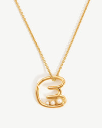 Chubby Pearl Initial Pendant Necklace - Initial E | 18ct Gold Plated Vermeil/Pearl Necklaces Missoma 