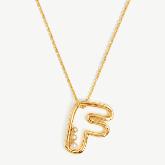 Chubby Pearl Initial Pendant Necklace - Initial F | 18ct Gold Plated Vermeil/Pearl Necklaces Missoma 