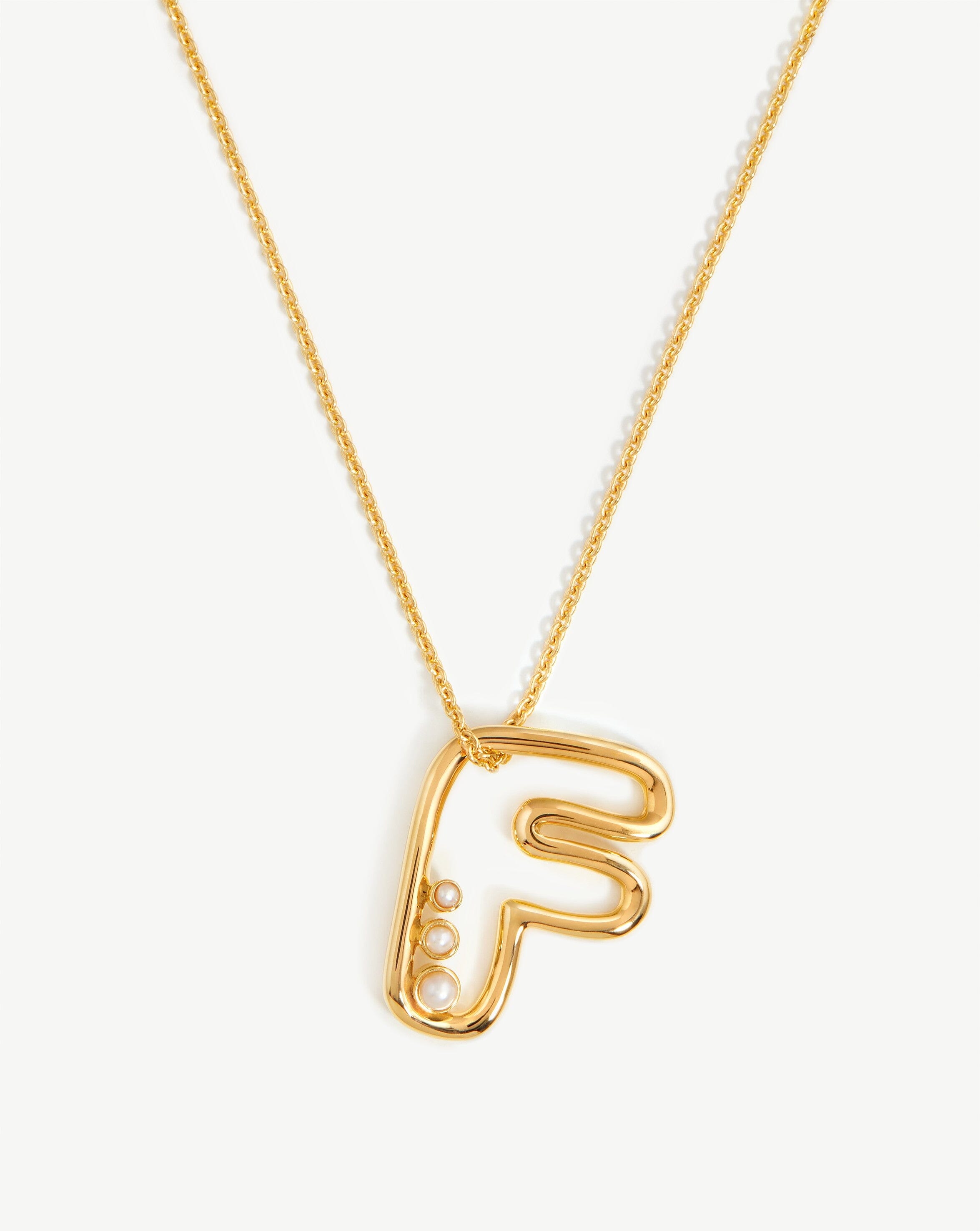 Chubby Pearl Initial Pendant Necklace - Initial F | 18ct Gold Plated Vermeil/Pearl Necklaces Missoma 