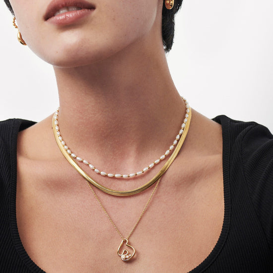 Chubby Pearl Initial Pendant Necklace - Initial J | 18ct Gold Plated Vermeil/Pearl Necklaces Missoma 