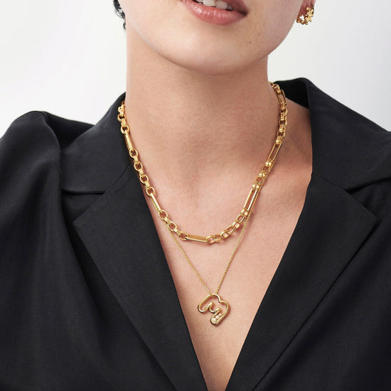 Chubby Pearl Initial Pendant Necklace - Initial M | 18ct Gold Plated Vermeil/Pearl Necklaces Missoma 