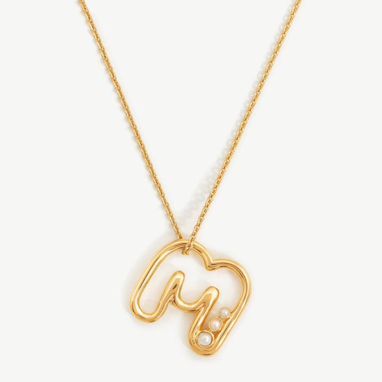 Chubby Pearl Initial Pendant Necklace - Initial M | 18ct Gold Plated Vermeil/Pearl Necklaces Missoma 