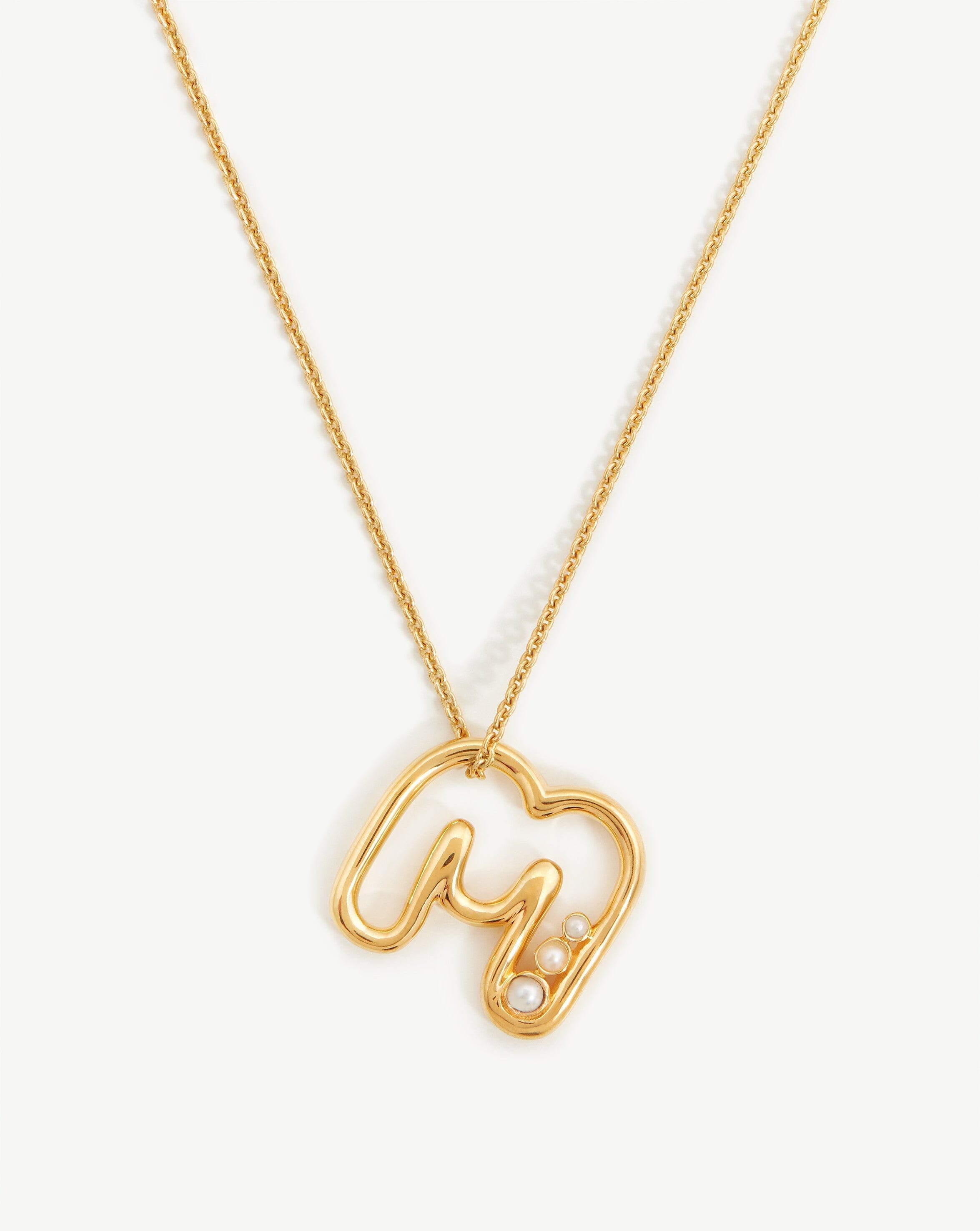 Chubby Pearl Initial Pendant Necklace - Initial M | 18ct Gold Plated Vermeil/Pearl Necklaces Missoma 