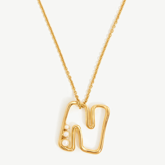 Chubby Pearl Initial Pendant Necklace - Initial N | 18ct Gold Plated Vermeil/Pearl Necklaces Missoma 