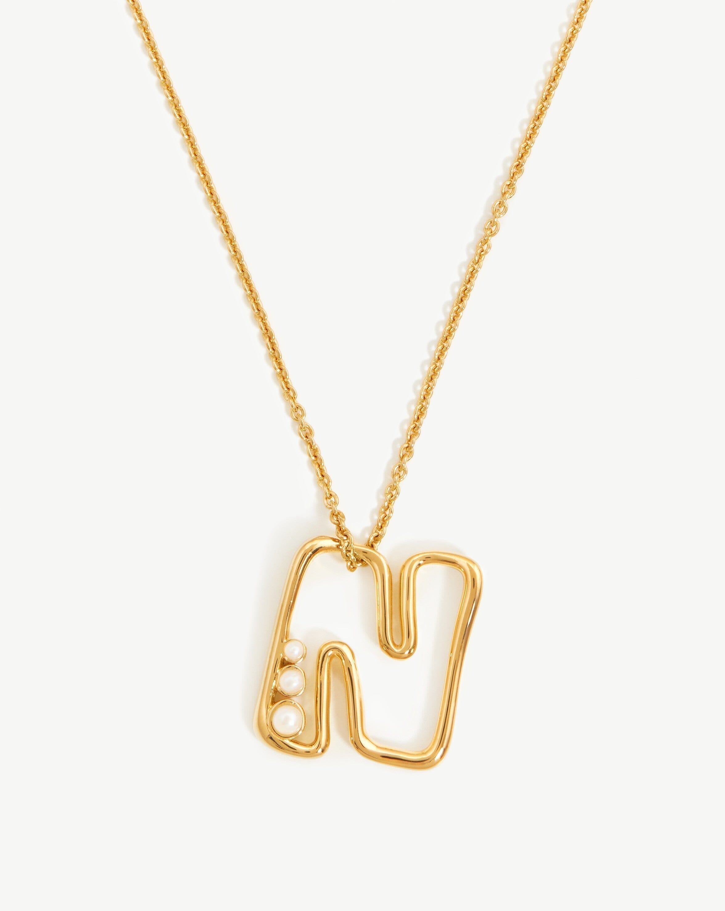 Chubby Pearl Initial Pendant Necklace - Initial N | 18ct Gold Plated Vermeil/Pearl Necklaces Missoma 