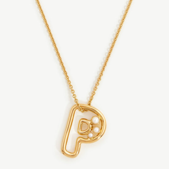 Chubby Pearl Initial Pendant Necklace - Initial P | 18ct Gold Plated Vermeil/Pearl Necklaces Missoma 