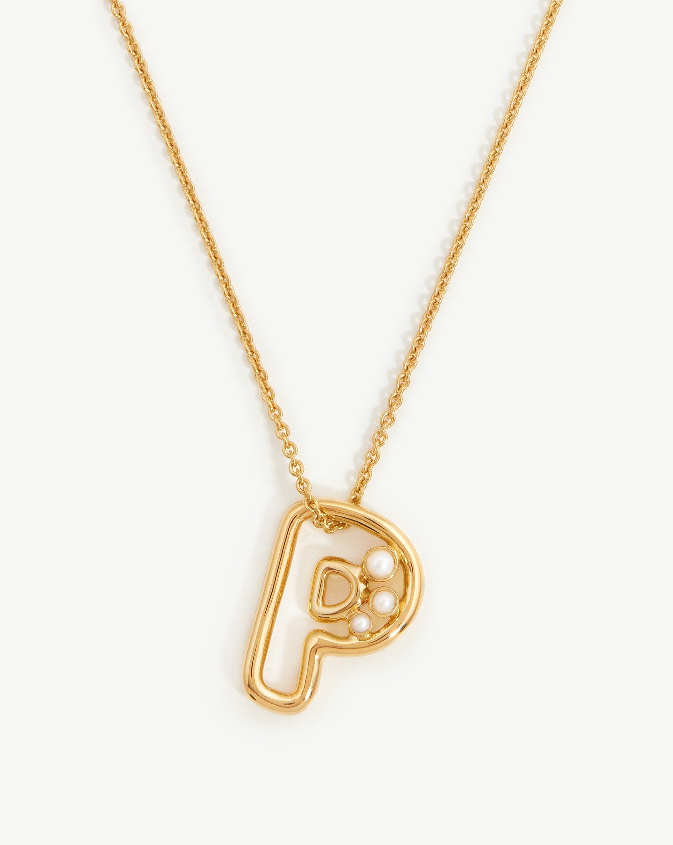 Chubby Pearl Initial Pendant Necklace - Initial P | 18ct Gold Plated Vermeil/Pearl Necklaces Missoma 