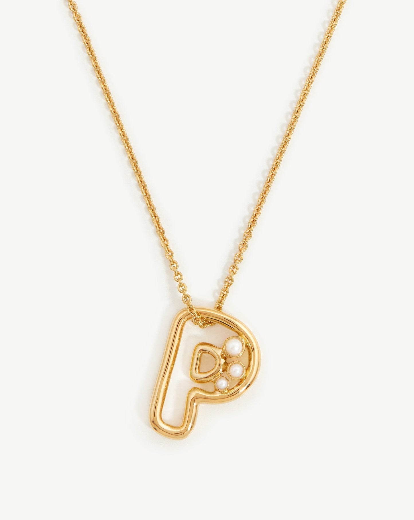 Chubby Pearl Initial Pendant Necklace - Initial P | 18ct Gold Plated Vermeil/Pearl Necklaces Missoma 