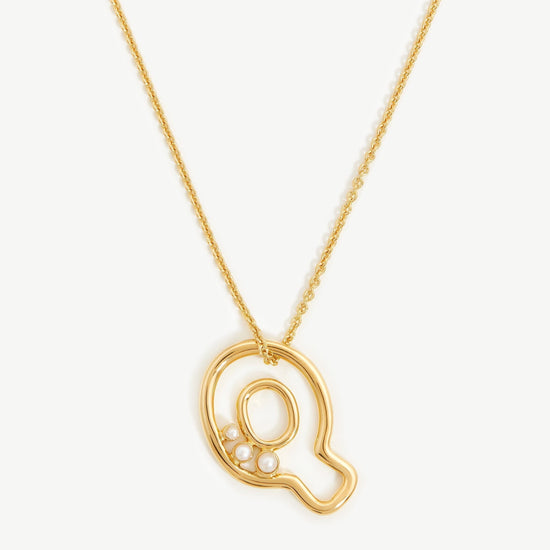 Chubby Pearl Initial Pendant Necklace - Initial Q | 18ct Gold Plated Vermeil/Pearl Necklaces Missoma 