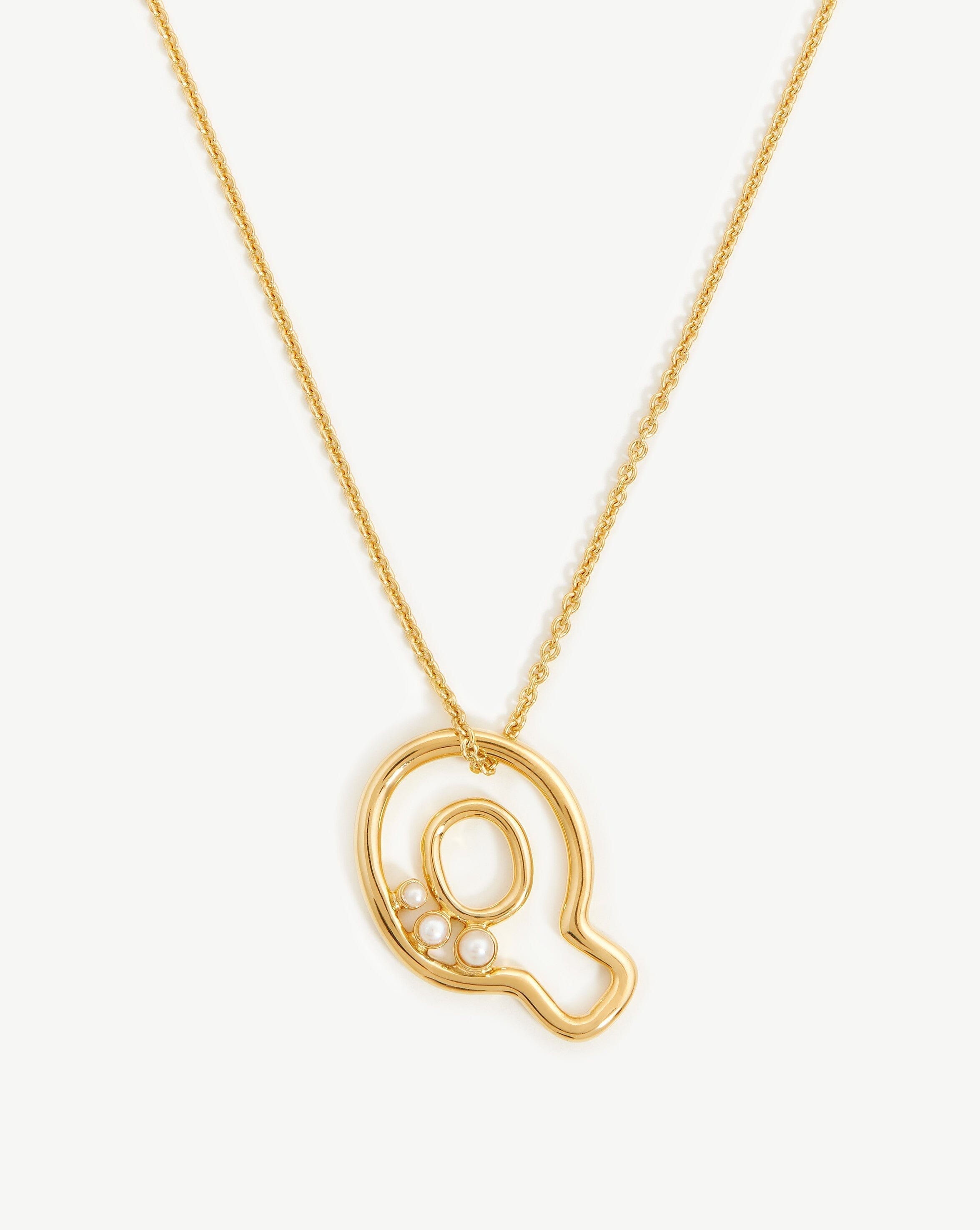Chubby Pearl Initial Pendant Necklace - Initial Q | 18ct Gold Plated Vermeil/Pearl Necklaces Missoma 