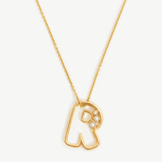 Chubby Pearl Initial Pendant Necklace - Initial R | 18ct Gold Plated Vermeil/Pearl Necklaces Missoma 