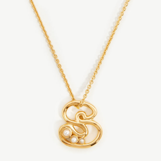 Chubby Pearl Initial Pendant Necklace - Initial S | 18ct Gold Plated Vermeil/Pearl Necklaces Missoma 