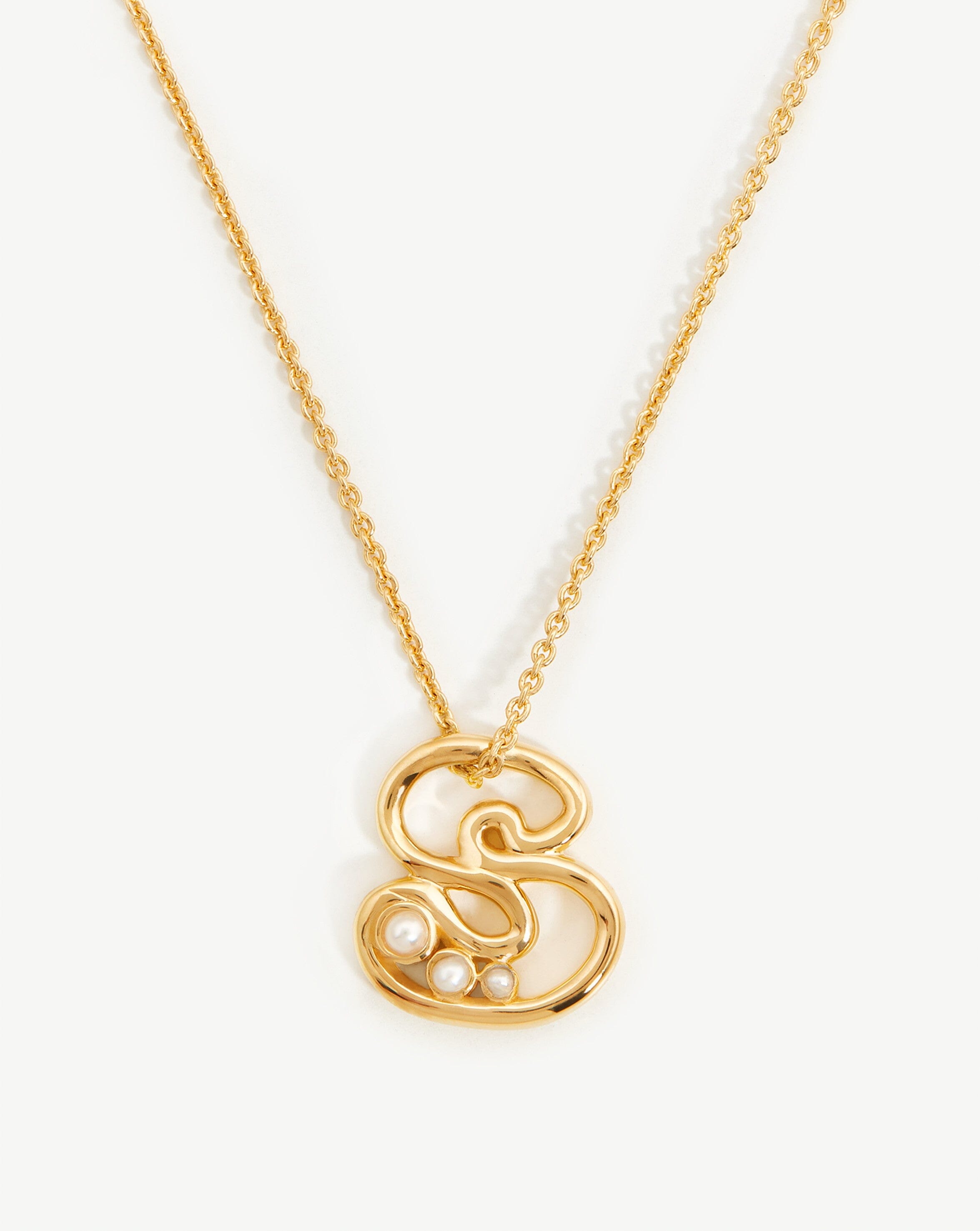 Chubby Pearl Initial Pendant Necklace - Initial S | 18ct Gold Plated Vermeil/Pearl Necklaces Missoma 