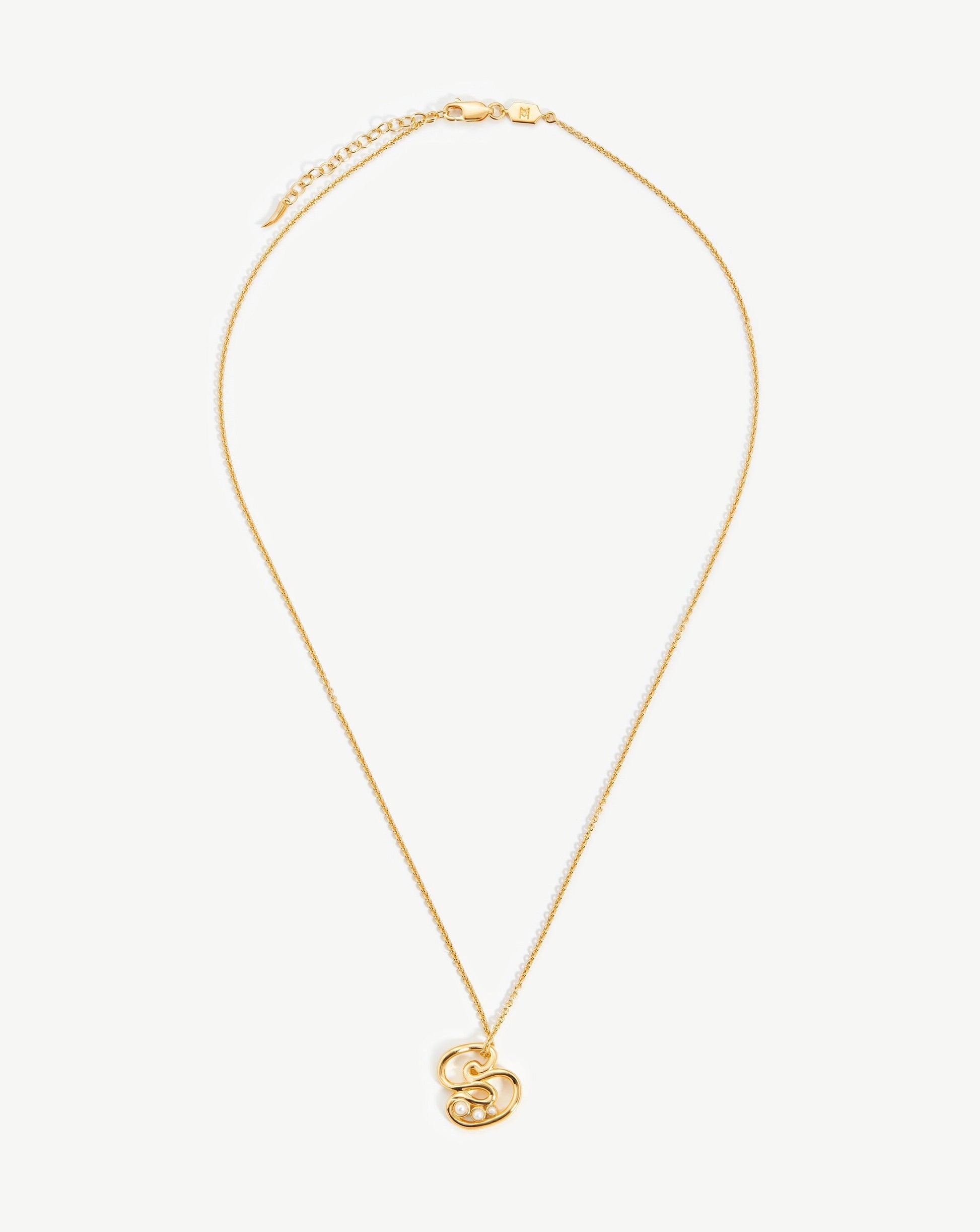 Chubby Pearl Initial Pendant Necklace - Initial S | 18ct Gold Plated Vermeil/Pearl Necklaces Missoma 
